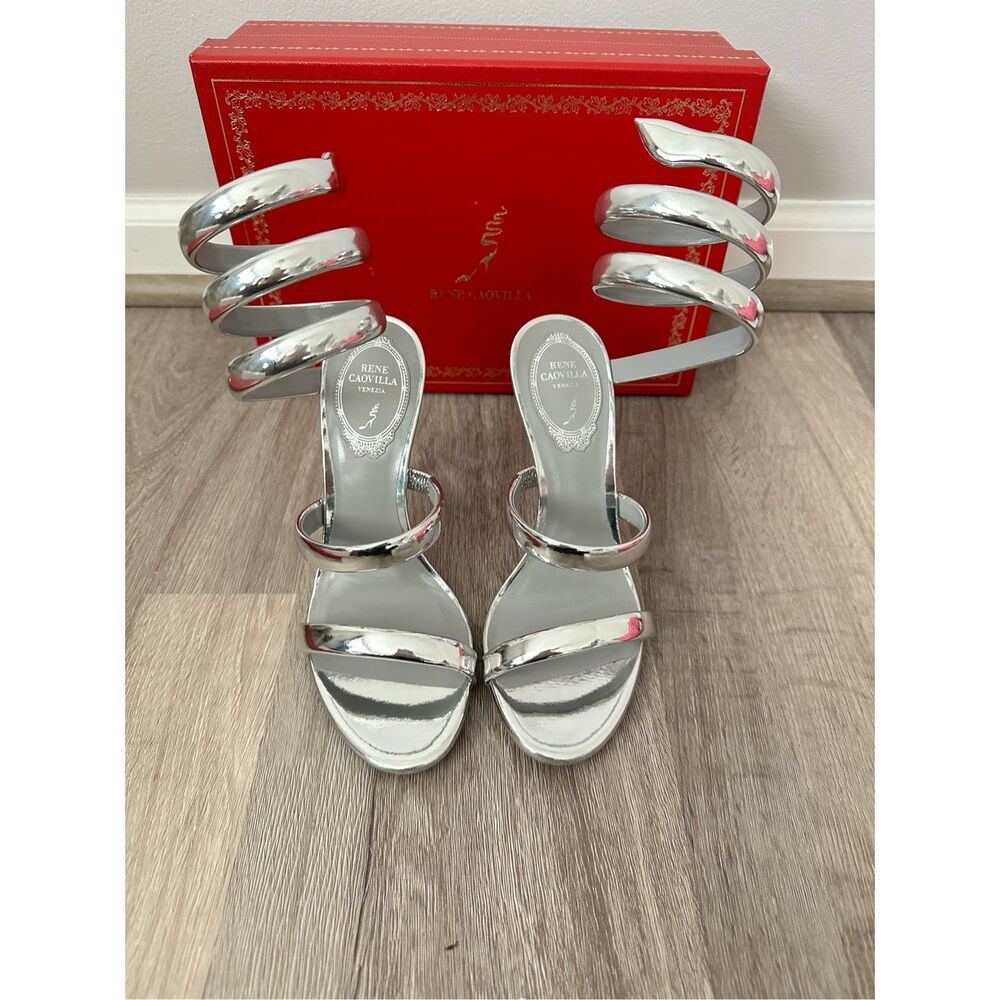 RENÉ CAOVILLA CLEO SILVER SANDAL 105 SIZE 36 $1280 - Picture 6 of 14